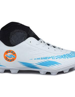 28365 Beyaz - Mavi Çim - Halı Saha Çoraplı Krampon Futbol Ayakkabısı
