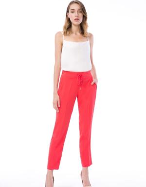 Carrot Cut Lace-Up Pink Fabric Trousers