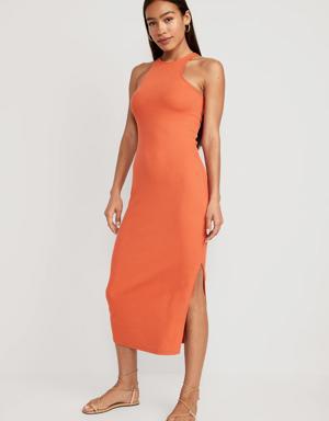 Old Navy Fitted High-Neck Rib-Knit Maxi Dress for Women orange