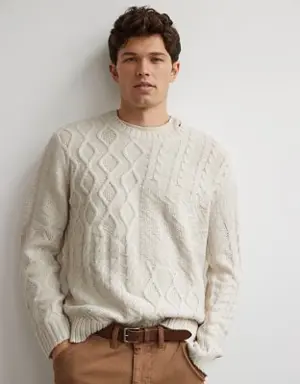 Super Soft Patchwork Cable Knit Crewneck Sweater