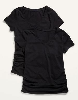 Maternity Scoop-Neck/V-Neck Side-Shirred T-Shirt 2-Pack gray