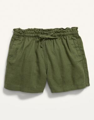 Old Navy Paperbag-Waist Linen-Blend Pull-On Shorts for Toddler Girls green