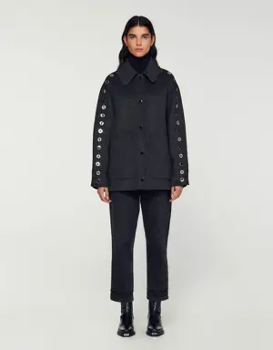 Oversized coat with eyelets Login to add to Wish list