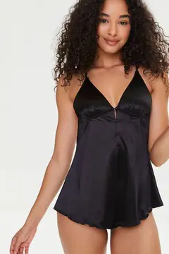 Forever 21 Forever 21 Satin Flounce Lingerie Bodysuit Black. 2