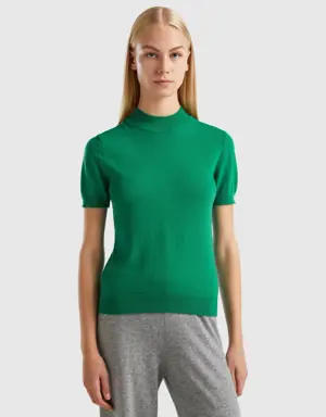 forest green short sleeve sweater in cashmere blend