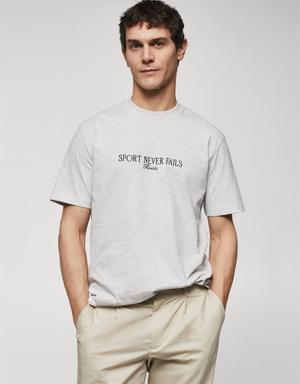 Yazı işlemeli pamuklu tişört 