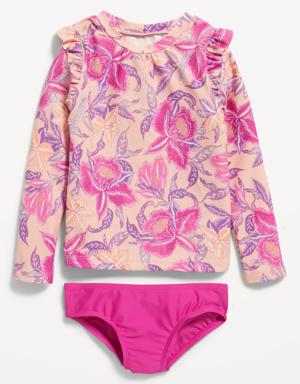 Long-Sleeve Ruffle-Trim Rashguard & Bikini Swim Set for Toddler & Baby orange