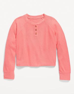 Thermal-Knit Long-Sleeve Henley Top for Girls silver