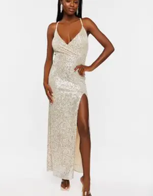 Forever 21 Sequin Surplice Maxi Dress Silver