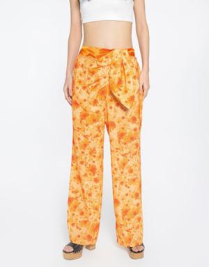 Special Pattern Orange Satin Trousers With Binding Detail Cord Nib Tassel Decoration