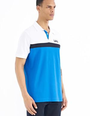 Saks Renk Geçişli Polo Yaka Standart Kalıp Erkek T-shirt - 88238
