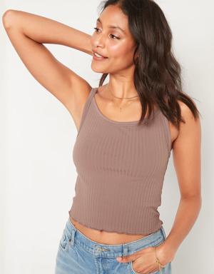 Fitted Cropped Lettuce-Edge Rib-Knit Tank Top for Women brown