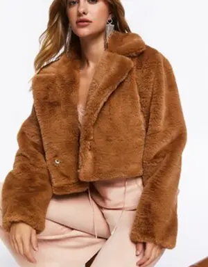 Forever 21 Plush Cropped Coat Cappuccino