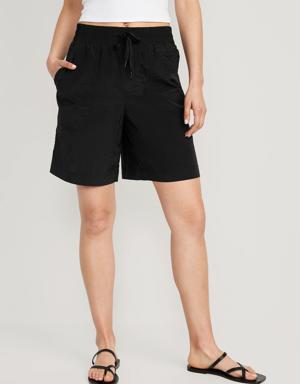 High-Waisted Shiny Nylon Bermuda Shorts -- 11-inch inseam black