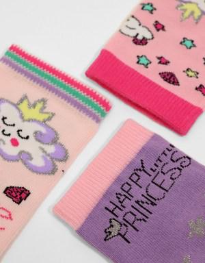 3'lü Paket Kız Çocuk Over The Rainbow Kutulu Soket Çorap Desenli