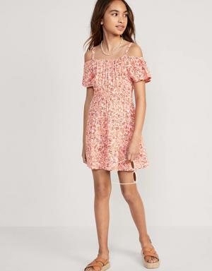 Off-The-Shoulder Tiered Swing Dress for Girls pink
