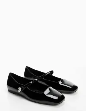 Jeweled patent leather-effect ballerinas