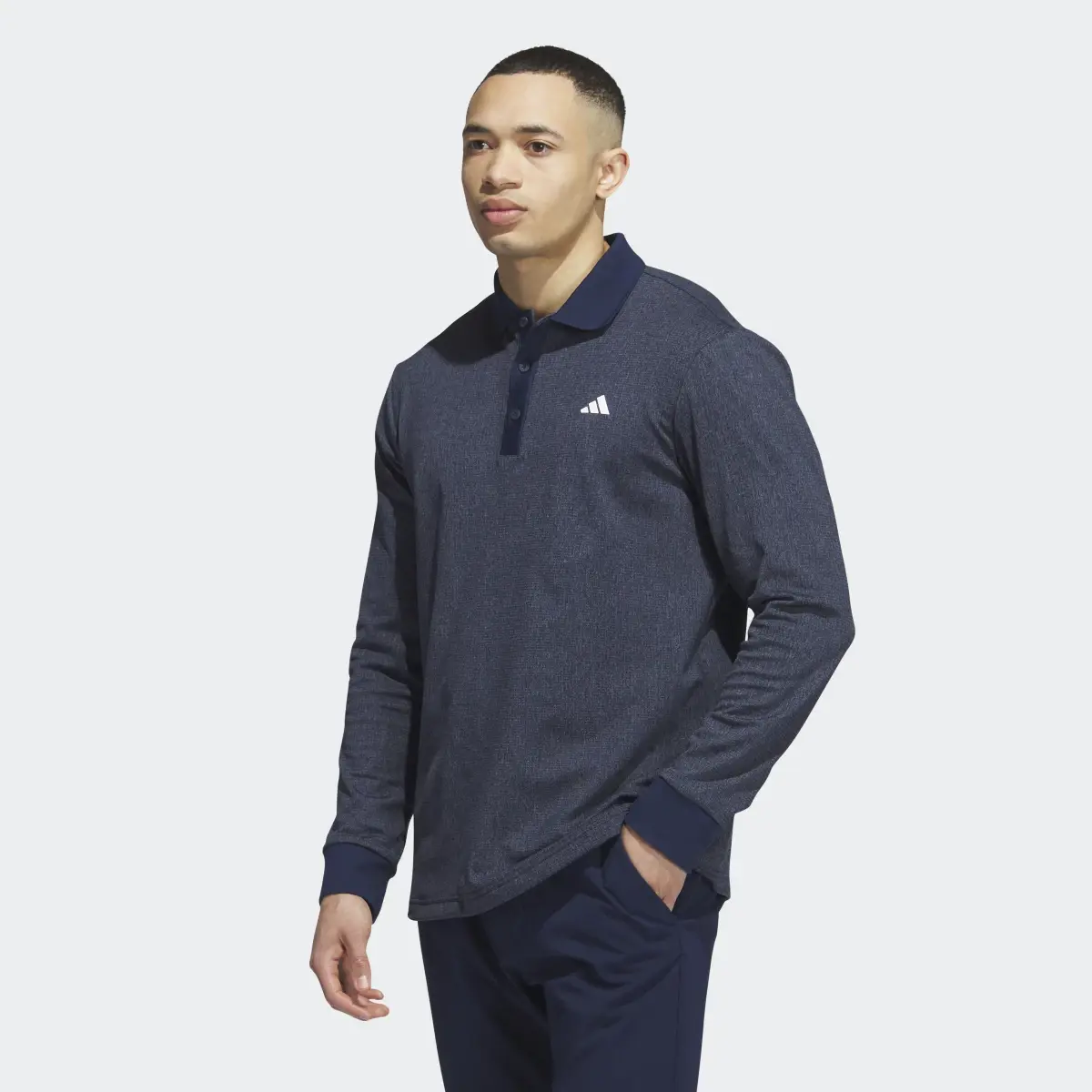 Adidas Essentials Heathered Long Sleeve Polo Shirt. 1