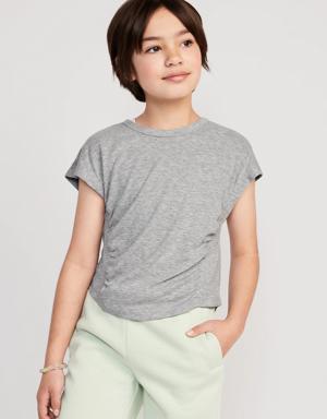 UltraLite Short-Sleeve Rib-Knit Side-Ruched T-Shirt for Girls gray