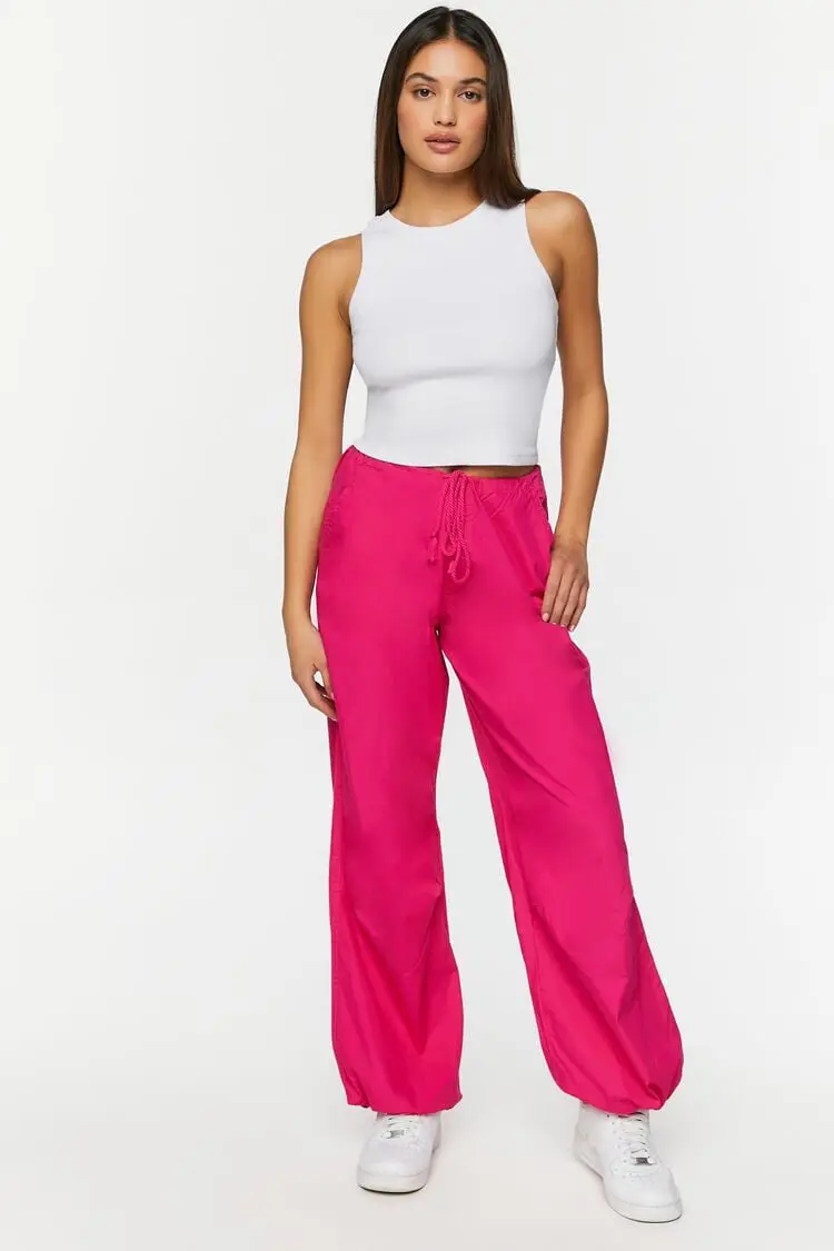 Forever 21 - Forever 21 Drawstring Low Rise Parachute Pants Hot Pink