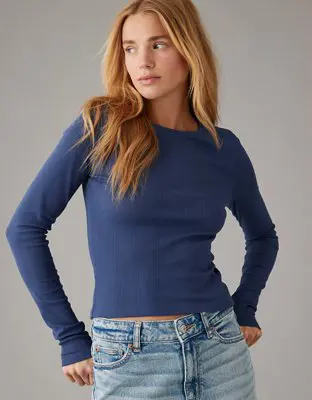 American Eagle Hey Baby Long-Sleeve Pointelle-Knit Tee. 1