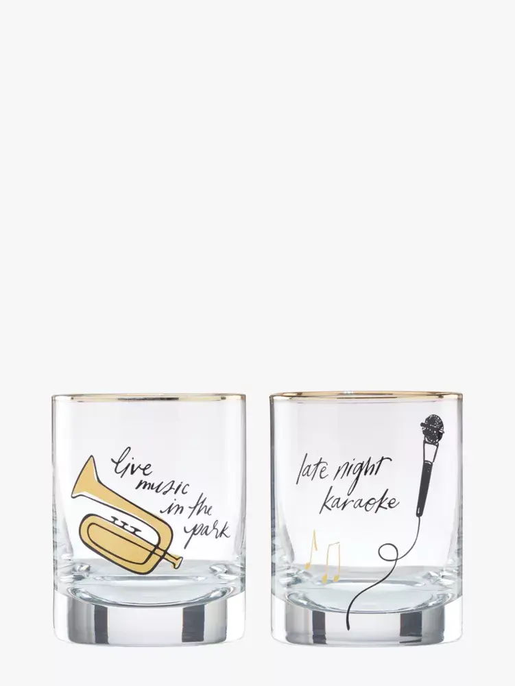 Kate Spade Good Times In A New York Minute Double Old Fashioned Glass Set. 1