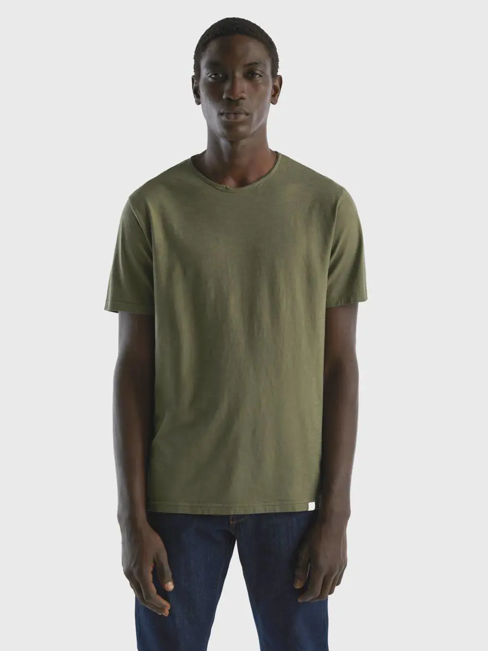 Benetton green t-shirt in slub cotton. 1