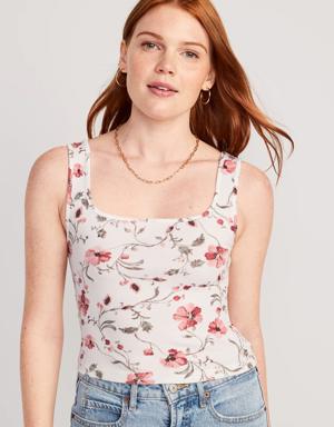 Old Navy Fitted Printed Square-Neck Ultra-Cropped Rib-Knit Tank Top for Women white
