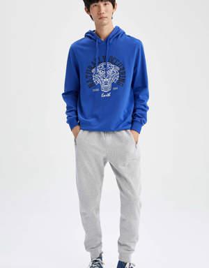 Slim Fit Kapüşonlu Baskılı Sürdürülebilir Sweatshirt