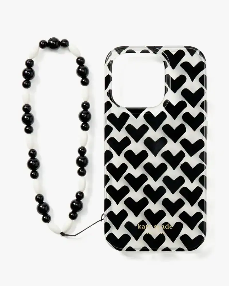 Kate Spade Modernist Hearts iPhone 14 Pro Wristlet Case. 1