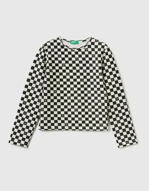 checkered stretch cotton t-shirt