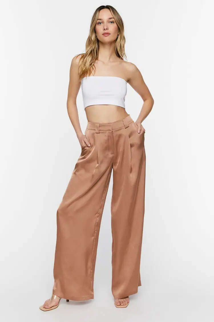 Forever 21 Forever 21 Satin Wide Leg Trousers Brown. 1