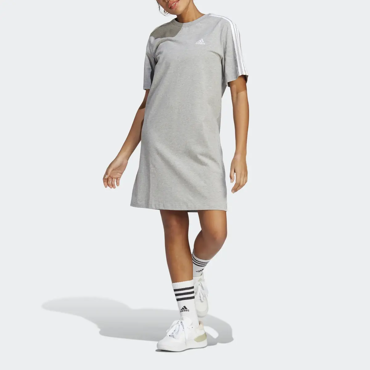 Adidas Essentials 3-Stripes Single Jersey Boyfriend Tee Dress. 1