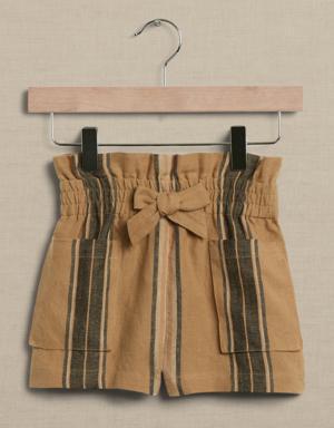 Mia High-Rise Linen Short for Baby + Toddler brown