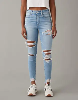 American Eagle Next Level Ripped Super High-Waisted Jegging. 1