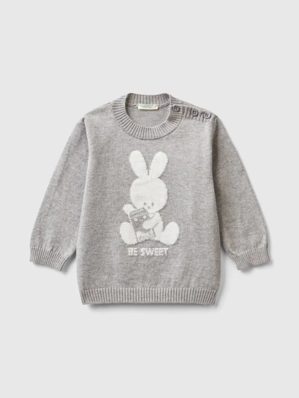 Benetton warm cotton sweater with inlay. 1