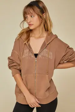 Forever 21 Forever 21 Los Angeles Graphic Zip Up Hoodie Brown/Cream. 2