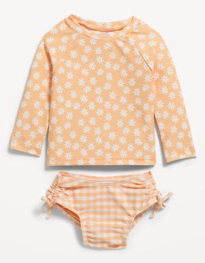 Printed Rashguard Top & Cinched-Tie Bikini Swim Set for Baby multi