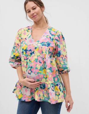 Maternity Poplin Tiered Top multi