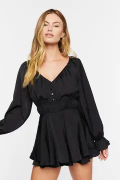 Forever 21 Forever 21 Trumpet Sleeve Flounce Romper Black. 2