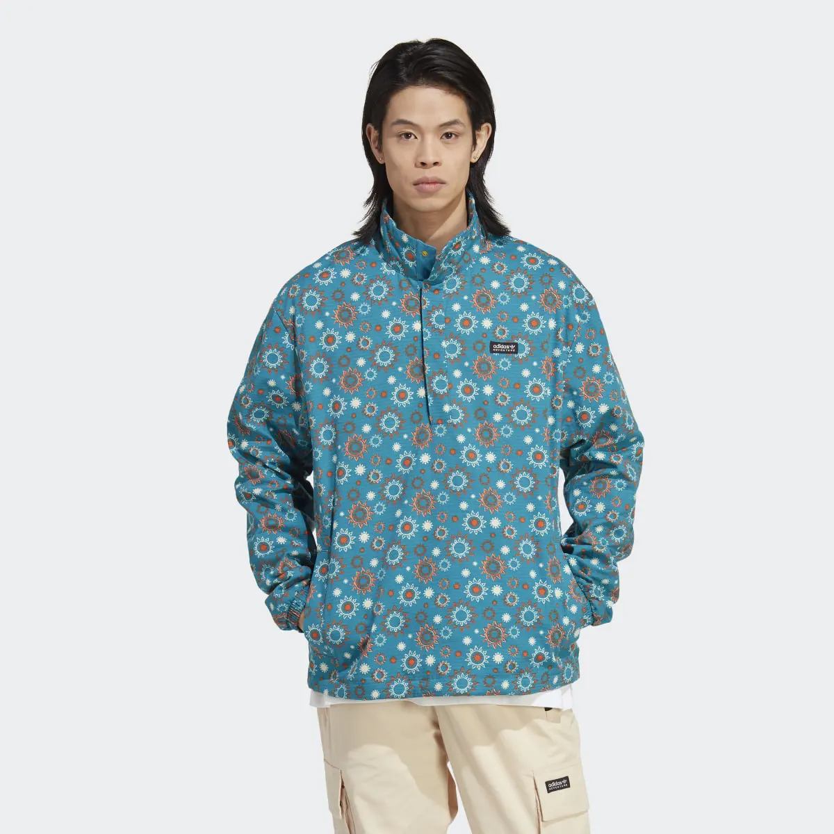 Adidas Adventure Nature Awakening Half-Zip Allover Print Windbreaker. 2