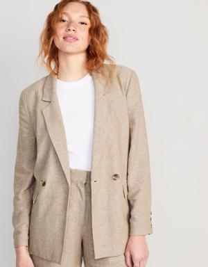 Double-Breasted Linen-Blend Suit Blazer for Women brown
