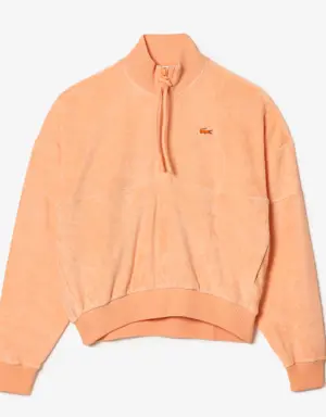 Women’s High-Neck Terry Cloth Half Zip Sweatshirt