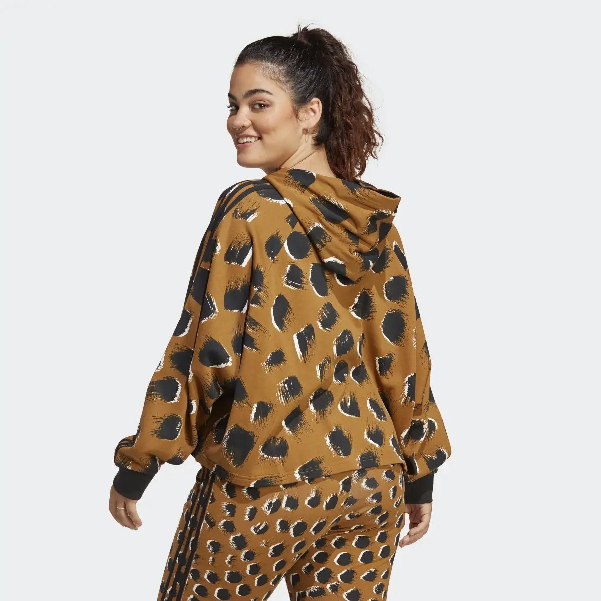 Adidas Essentials 3-Stripes Animal Print Hoodie (Plus Size). 3