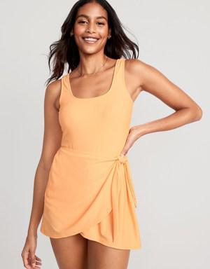 Wrap-Front Swimsuit Dress for Women orange