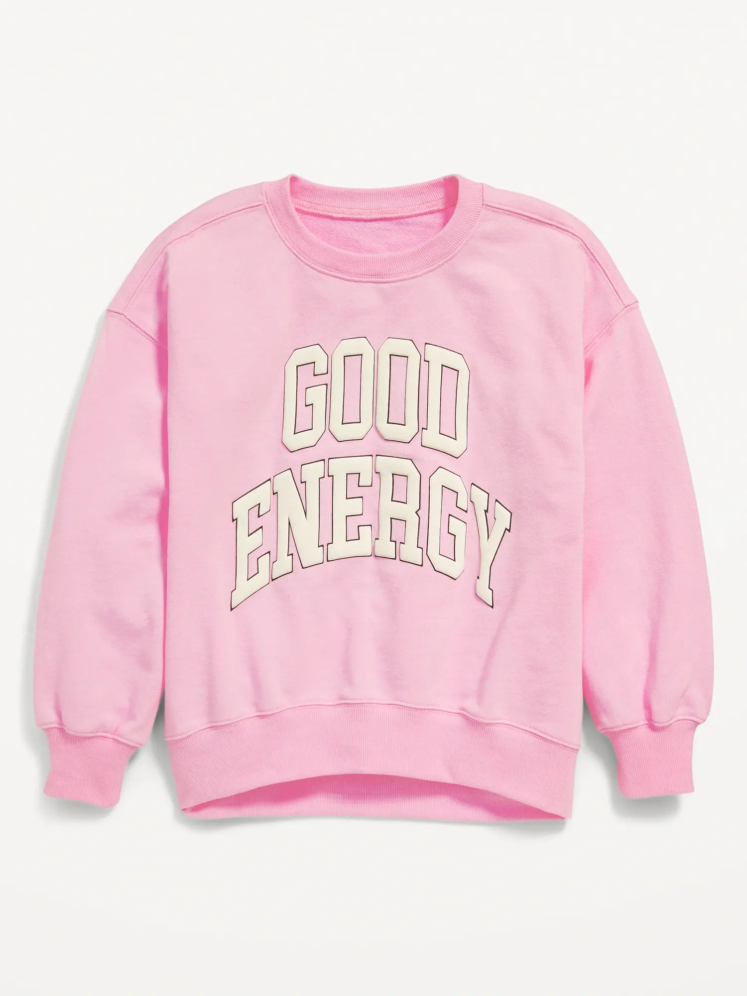 Old Navy Slouchy Crew Neck Graphic Sweatshirt for Girls pink. 1