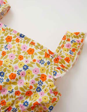 Kız Bebek Çiçekli Askılı Poplin Elbise