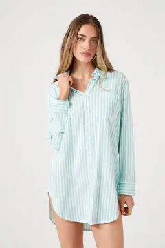 Forever 21 Forever 21 Striped Patch Pocket Pajama Night Dress Powder Blue/White. 2
