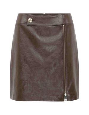 Brown Leather Zipper Mini Skirt