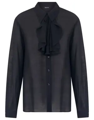 Noir Solid Cascade Collared shirt - 4 / BLACK